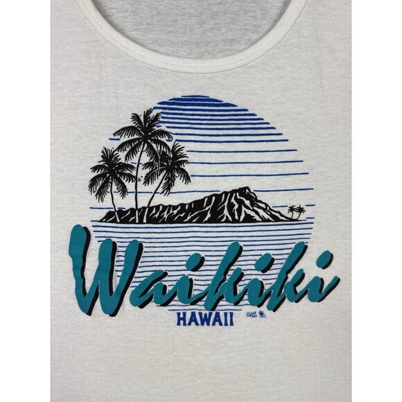 Vintage 1988 Waikiki Beach Hawaii White Tank Top Fits Small Nature Earth Art - Picture 4 of 10